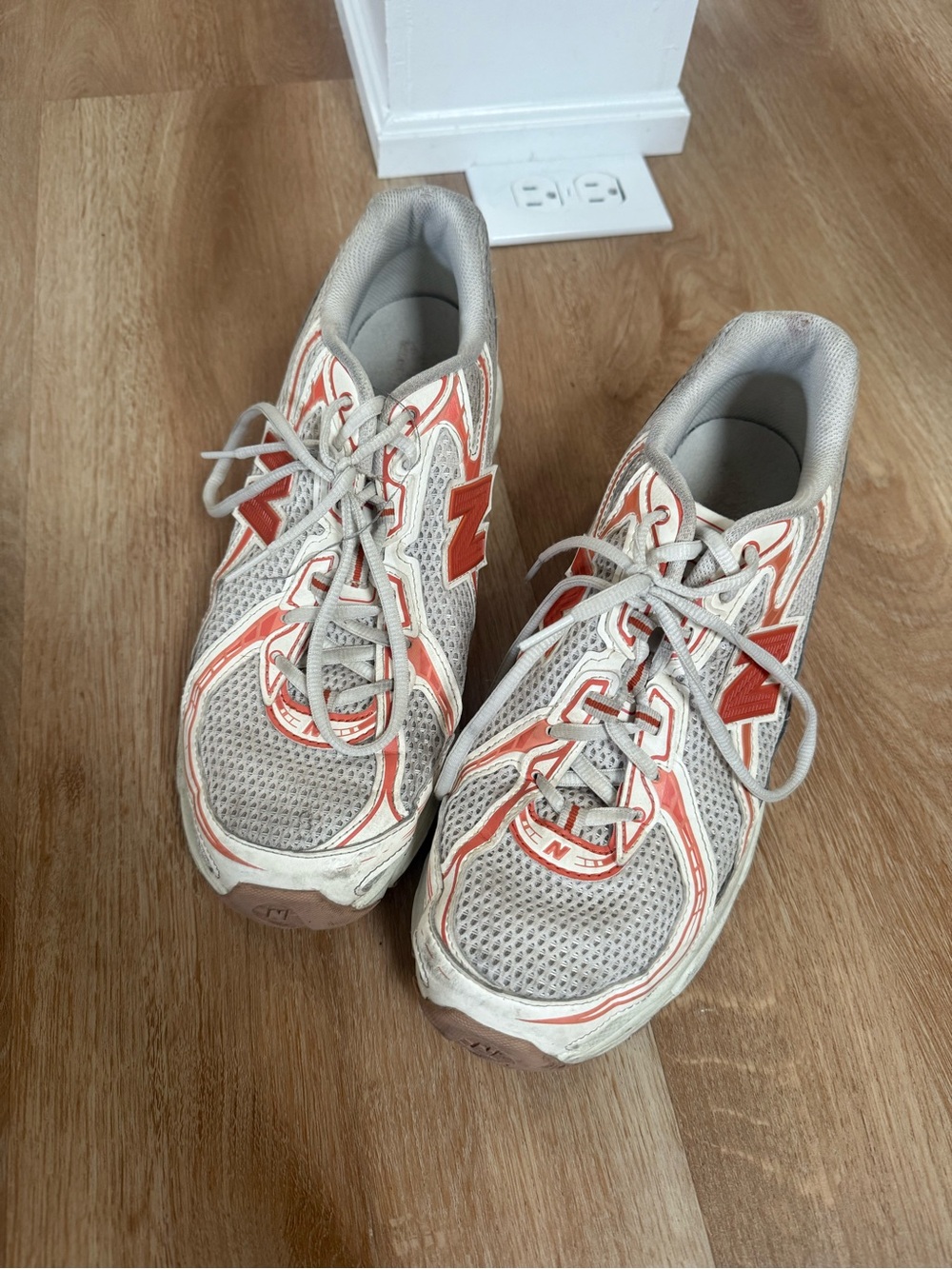 New Balance Men’s Cream and Coral Athletic Sneakers